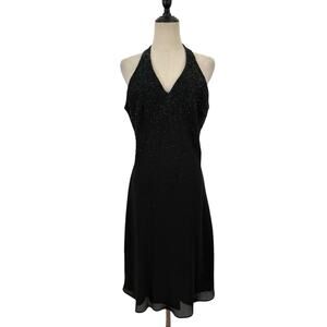 Vtg 90s Cachet‎ Dress Black Beaded Halter Sz M LBD Party Fairy Whimsygoth
